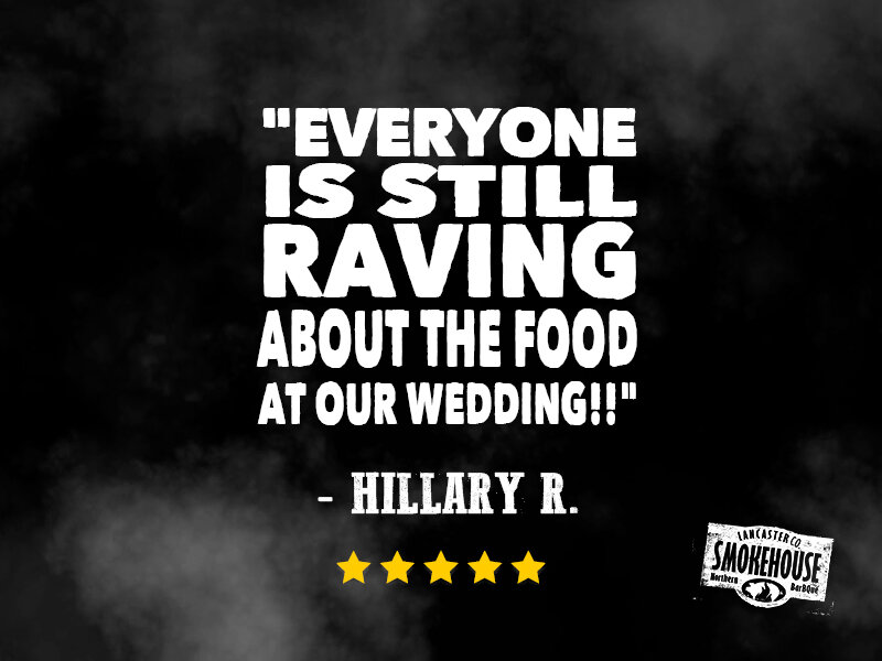 Lancaster Smokehouse five-star wedding catering review reading ‘Everyone is still raving about the food at our wedding!!’